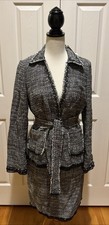 Ann Taylor Black White Blazer Skirt Suit Set Size 12 Fine Italian Fabric NWT