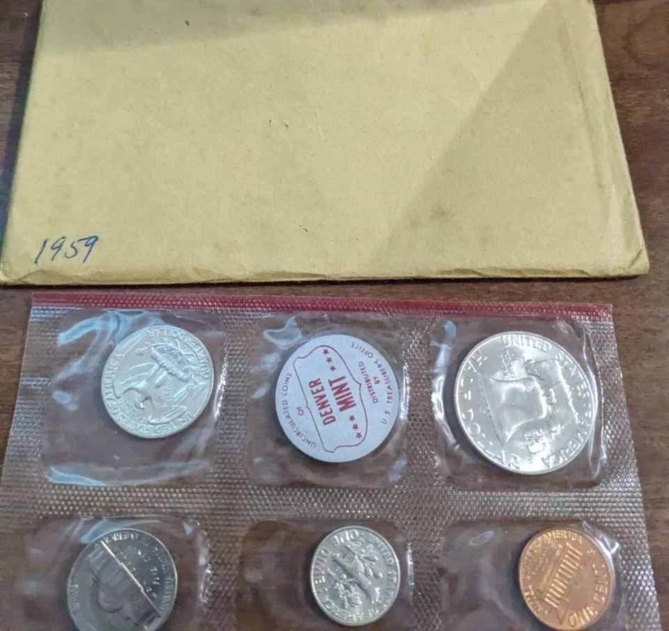 1959 P & D U.S. Mint Uncirculated Set Complete 10-Coin Set Original Envelope - Image 4 of 4