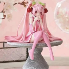 Hatsune Miku Anime figure Pink dress Sitting posture PVC model action toys 1pcs