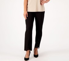 Susan Graver Women's Plus Sz Pants 4X Occasions Ponte Slim Leg Black A554273