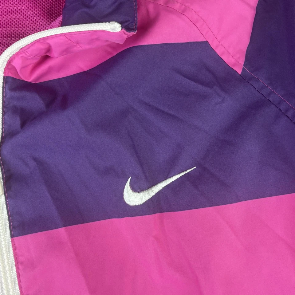 Chaqueta cortavientos Nike para mujer L rosa púrpura a rayas con capucha malla reversible Foto 3 de 4