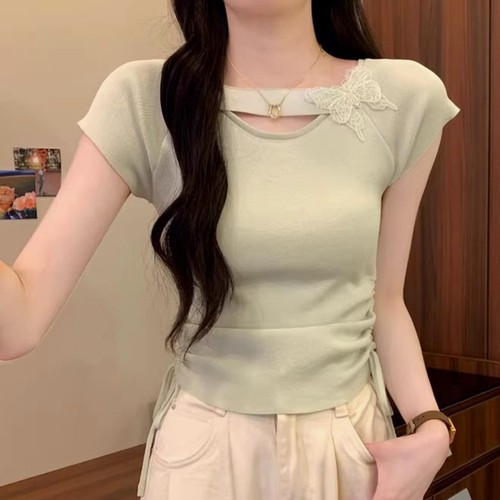 T-shirt femme tendance couleur unie papillon manches courtes pour aventures esti - Picture 7 of 15
