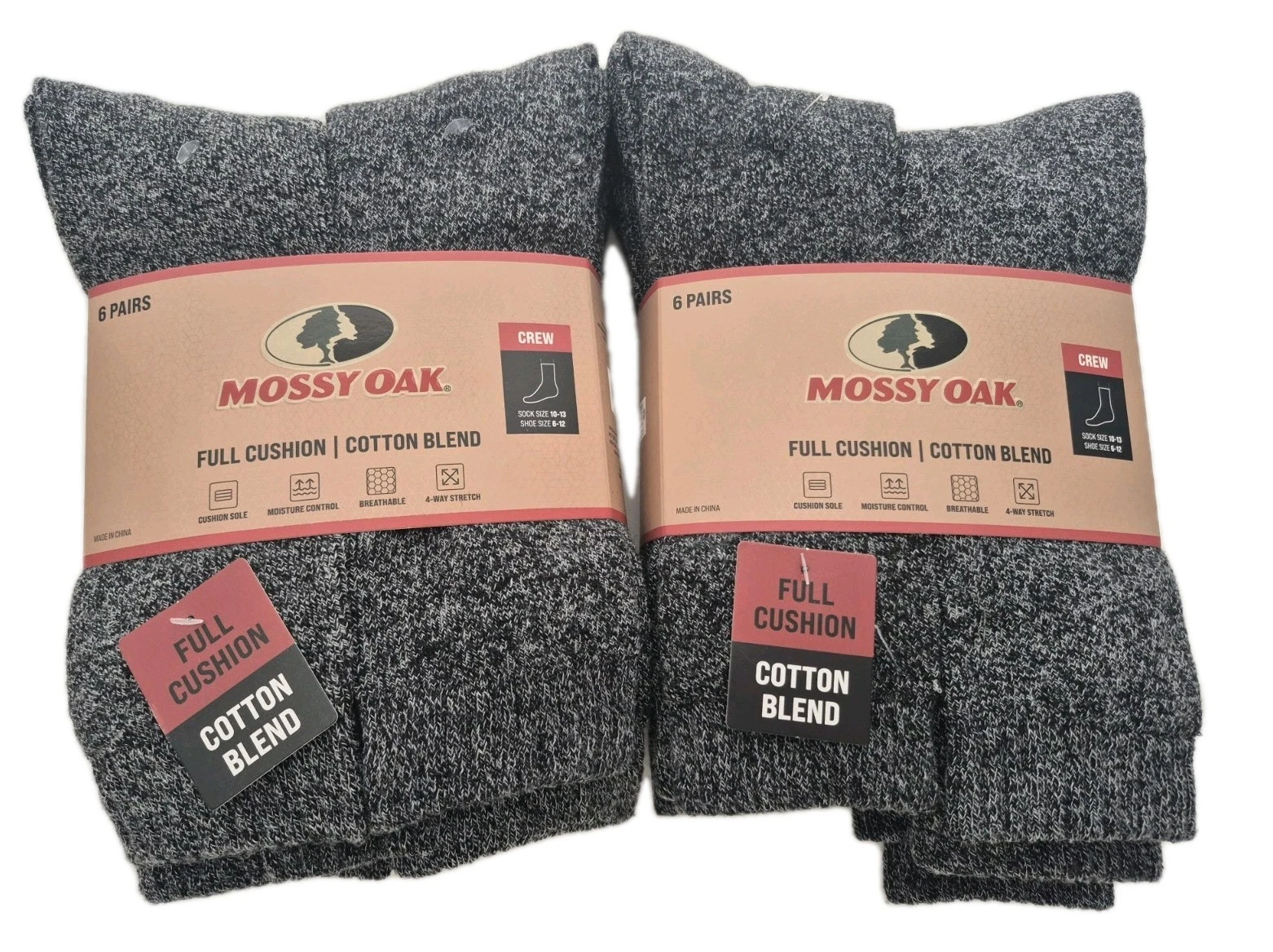 New Mens Mossy Oak 12 Pair Full Cushion CottonBlend Crew Sock Size 6-12 Gray 2pk