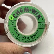 Chem-Wik No. 7-25 green .075” 25 feet instant solder remover desolder NEW SEALED