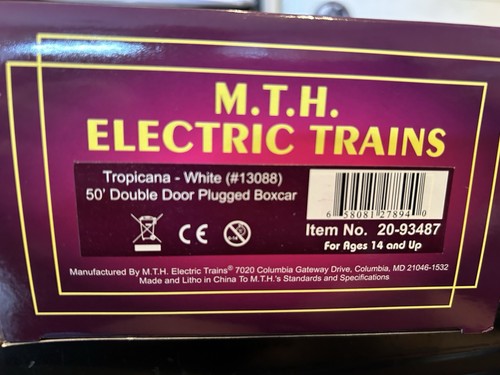 MTH 20-93487 #13088 Tropicana - White 50' Double Door Plugged Box Car MIB - Picture 2 of 2