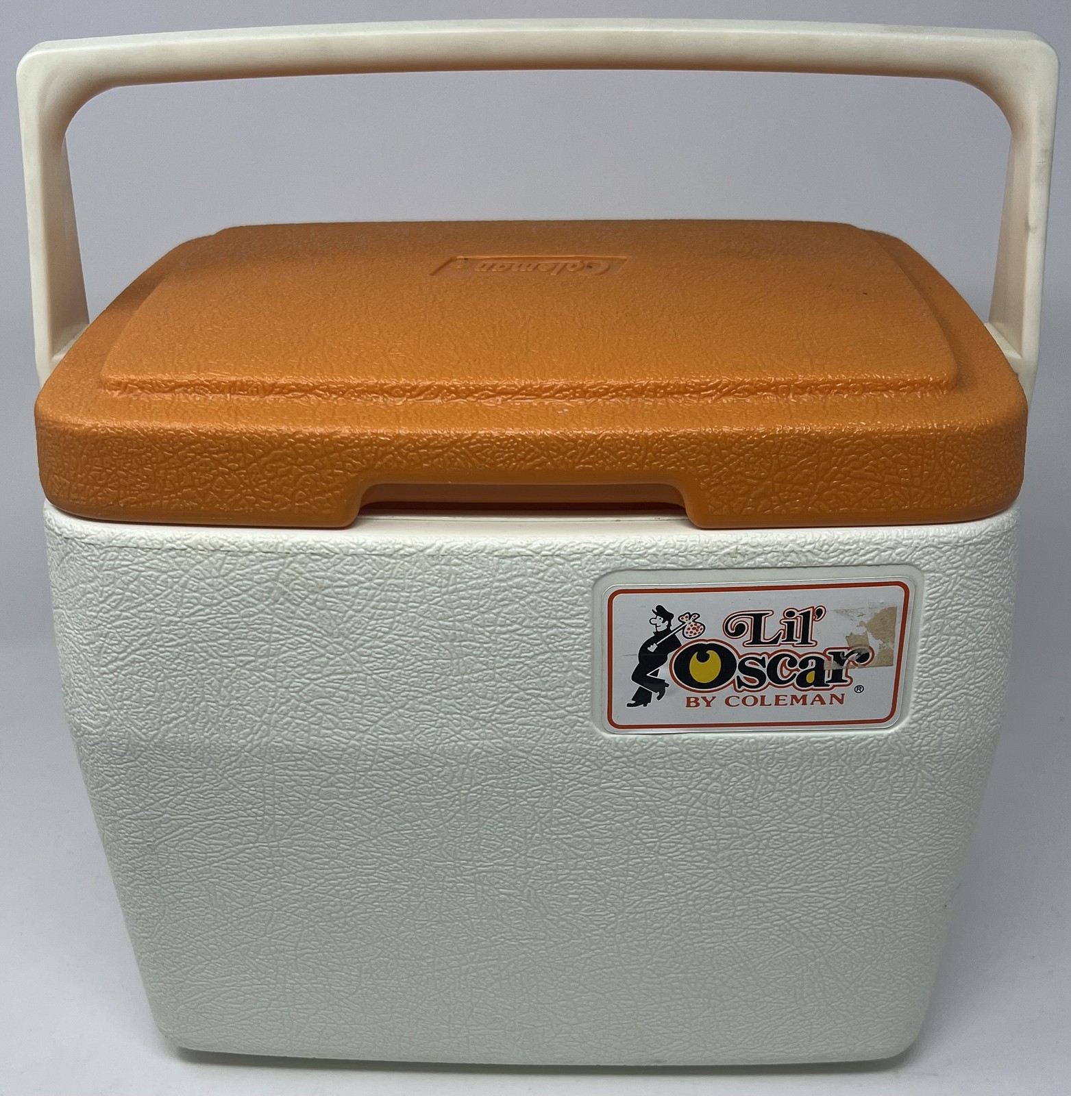 Vintage 1970 Coleman Lil' Oscar Mini Cooler Ice Chest Orange White Picnic NICE