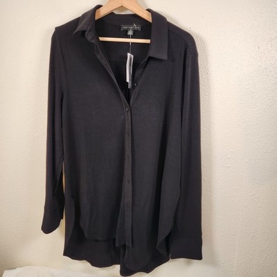 NWT Joan Voss Button Up Collared Black Shirt Size Large