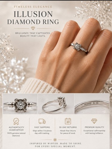 Vintage Platinum Natural Diamond Illusion Solitaire Ring Japan Size 6.75