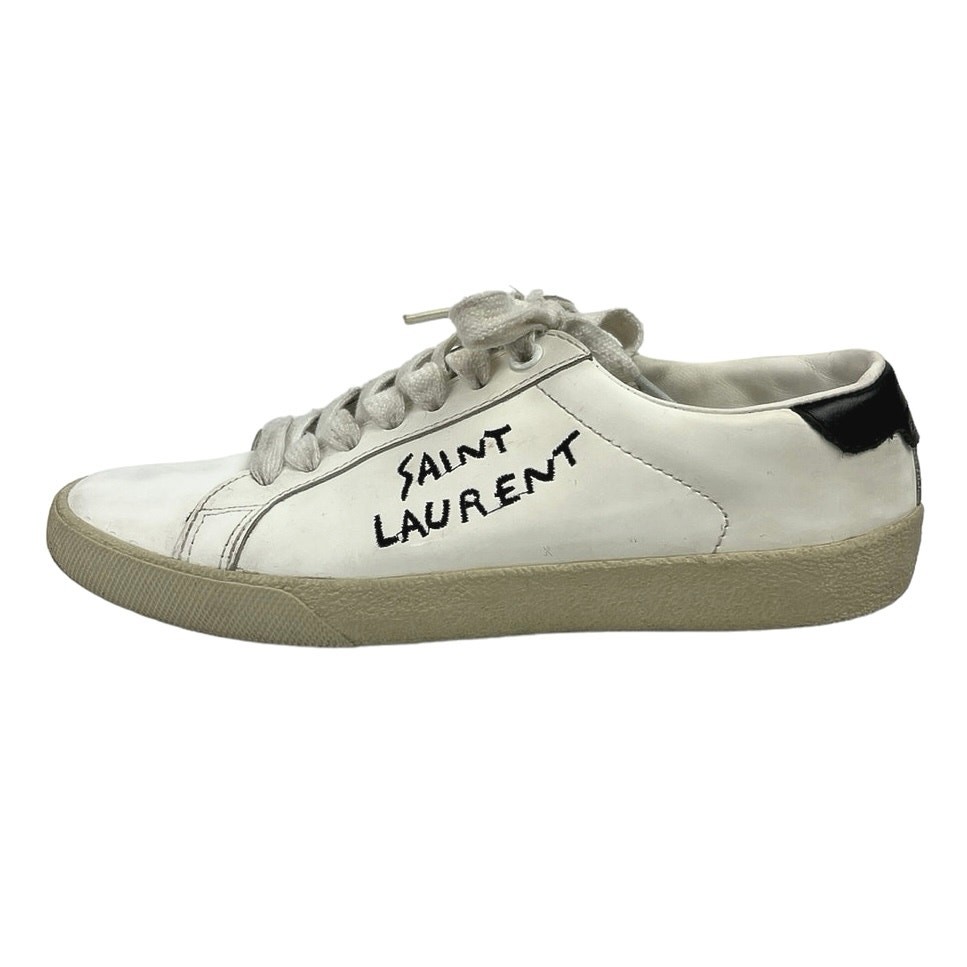 Scarpe sneakers basse Saint Laurent Court classiche bianche tela pelle logo 36