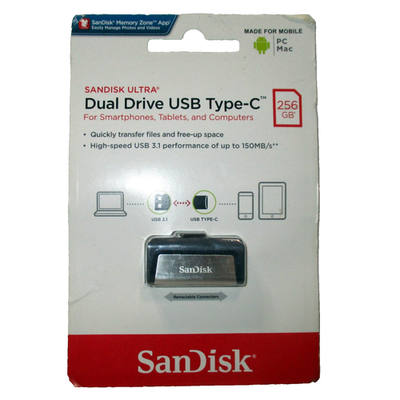 SanDisk 164113 256GB Ultra Dual USB Type-C Drive for sale online