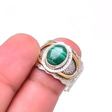 Stripped Malachite - Congo Oxidised 925 Sterling Silver Ring S.8.5 R19