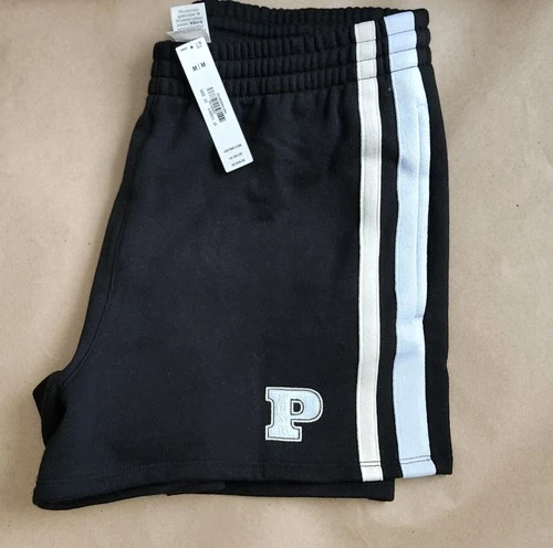 VICTORIA'S SECRET PINK IVY FLEECE RELAXED CAMPUS SHORTS pockets Black Striped M