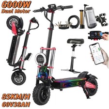 6000W 60V 38A Foldable Electric Scooter Dual Motor Adult 11" E-Scooter 85KM/H US