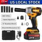 New Cordless Impact Wrench 1/2" Kit 21V MAX Brushless High-Torque Tool with Case
