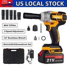 New Cordless Impact Wrench 1/2" Kit 21V MAX Brushless High-Torque Tool with Case