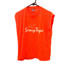 Sony Tape 1980s Vintage Neon Orange Sleeveless T-shirt Size M, Acrylic Made USA