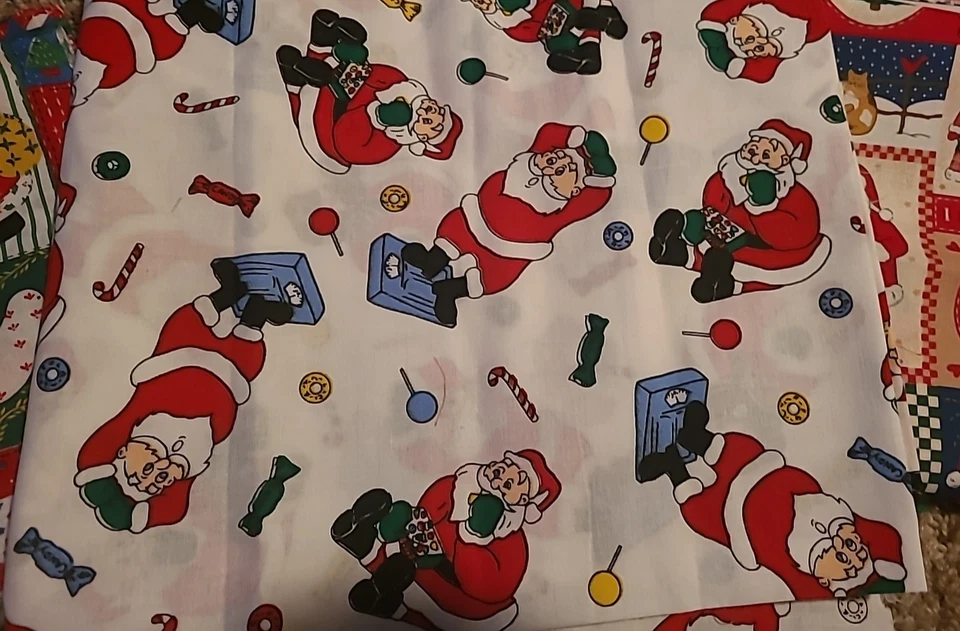 Lote De Colección Navidad Tela Material Algodón Papá Noel Patchwork Edredón Cuadrados Artesanía Foto 4 de 4