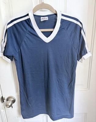 Vintage 3-Stripe Ringer T-shirt M Stedman Navy W White