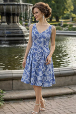 Anthropologie Moulinette Soeurs Womens Blue Floral Jaquard Dress Size 10