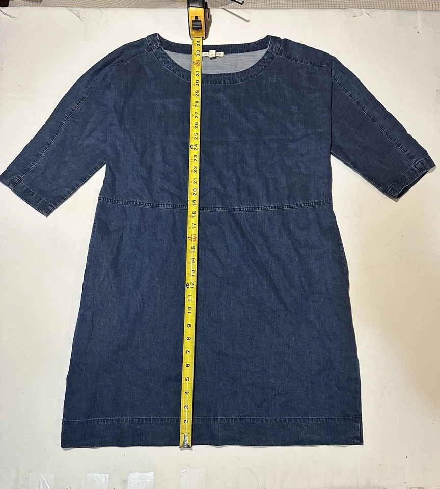 Eileen Fisher Tencel органический хлопок джинсовой ткани платье синий шамбре расслабленный крой богемное - Изображение 2 из 4