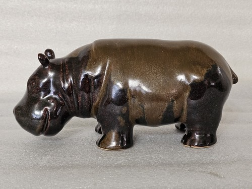 Ceramic Stoneware Hippo, House Hippo Brown 2-Tone 9.5"