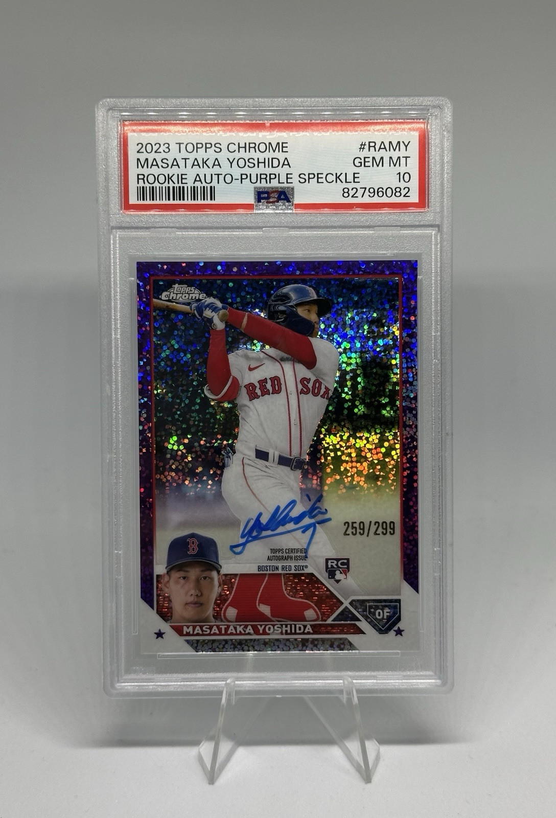 2023 Topps Chrome Masataka Yoshida Rookie Auto Purple Speckle /299 PSA 10 GEM MT