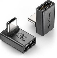 USB C 90 Degree Right Angle Adapter 2 Pack, 8K 60Hz, 240W 40Gbps Male to Femal