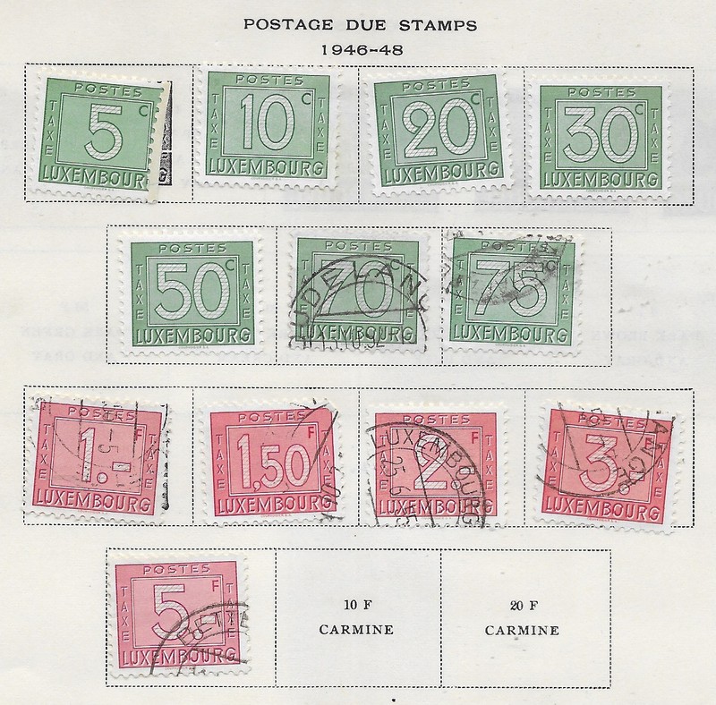12 Luxembourg Postage Due Stamps from Quality Old Antique Album 1946-1948