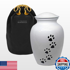Trupoint Memorials Large Pet Urn for Dogs and Cats Ashes, Paws Print White Crema