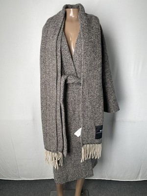 Weekend MaxMara Womens Coat Black Size 0 Wool Tweed Wrap Long Robe Overcoat
