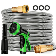 LOVFEN STEEL Ft Metal Garden Hose with Spraye...