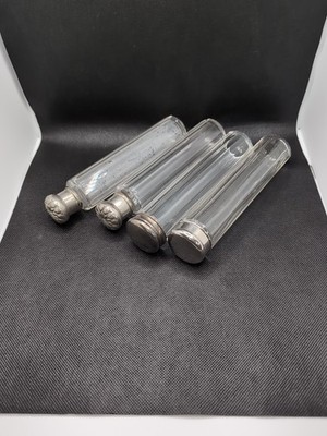 4 silberfarbene Top Glas Kommode Gläser Flaschen Deckel Schraub / Push Top Restposten
