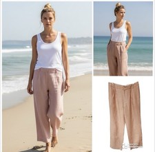 Banana Republic 100 Linen Wide Leg High Waisted Pink Trousers Size 12