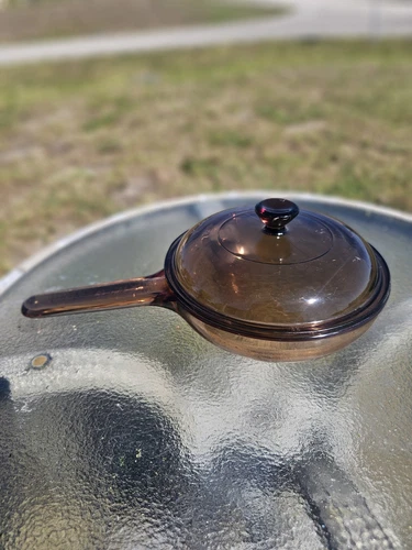 Corning Vision Amber Skillet/Fry Pan 7" Waffle Bottom Pyrex Lid V-1.5-C France