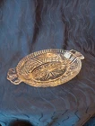 Oval Divided Clear Pressed Cut Glass Relish Candy Dish with Handles 10” Vintage