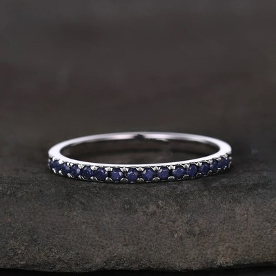 Round Cut Blue Sapphire 925 Sterling Silver Wedding Eternity stacking Band Ring