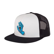 Santa Cruz SCREAMING HAND FRONT Skateboard Snapback Trucker Hat WHITE/BLACK