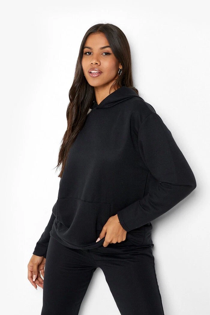 Boohoo Woman s Size 8 Black Lightweight Hoodie Jogger Loungewear