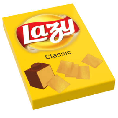 Classic Lazy Chips Bag Tiles Minifig Snack (2x3 Tile) made using LEGO parts - B3