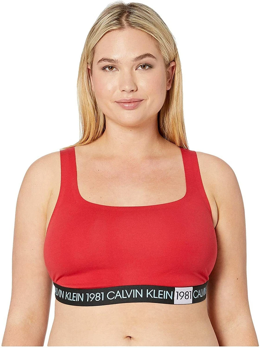 Calvin Klein 1981 Bold Unlined Bralette Bra Stretch Red Womens Plus Size 2X