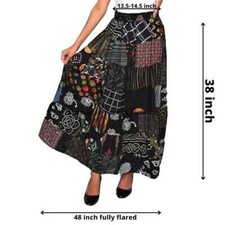 Black Vintage Indian Rayon Patchwork Hippy Gypsy Boho Maxi Women Long Skirts