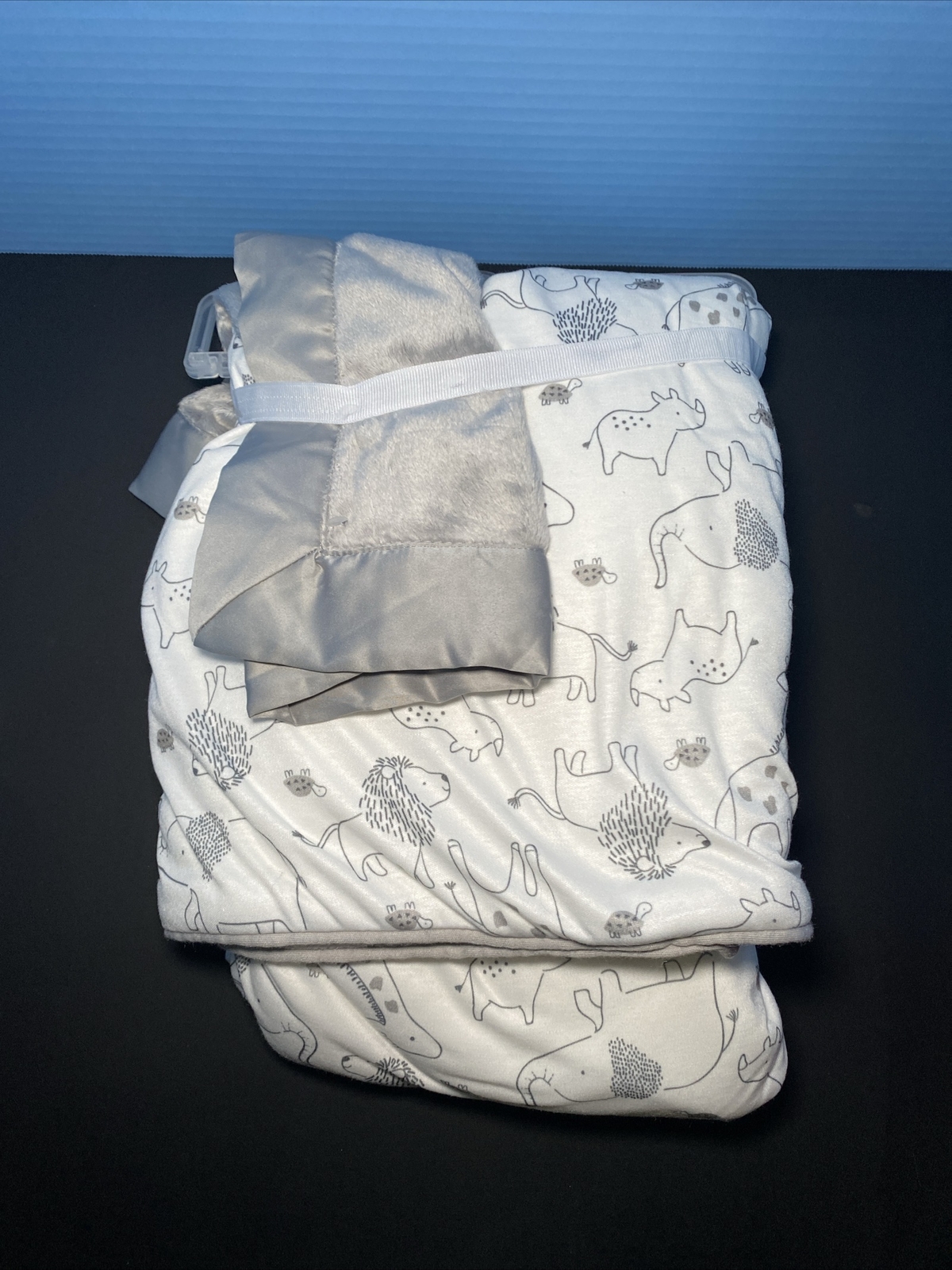 Carters Child of Mine Baby Blanket Safari Animals Gray Satin Security