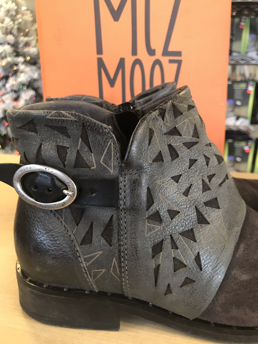 Miz Mooz Erie Granite Leather Buckle Ankle Boots - Size 37 (6.5-7