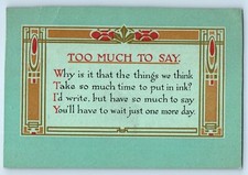 c1910's Too Much To Say Motto Arts Crafts Unposted Antique Postcard