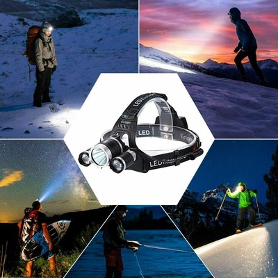 TORCIA LAMPADA FRONTALE DA TESTA 3 LED 10000 LUMEN RICARICABILE LED CREE T6 E Q3