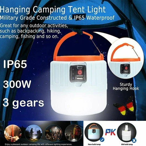 300W Solarleuchte Outdoor Camping Lampe Aufladbar Laterne Akku Zelt Licht USB - Bild 5 von 19