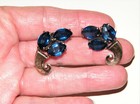 Stunning Vintage STERLING SILVER BLUE GLASS STONES EARRINGS Clip-On~Faceted~EX! — photo 1