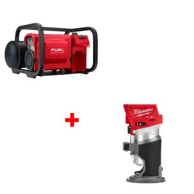 Milwaukee 2840-20 M18 FUEL 2GAL Compressor w/ 2723-20 M18 Compact Router, Bare