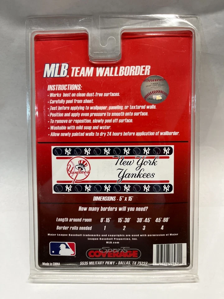 MLB NY NEW YORK YANKEES Béisbol Autopelar Palo Pared Borde Pelar Papel Pintado Foto 2 de 3