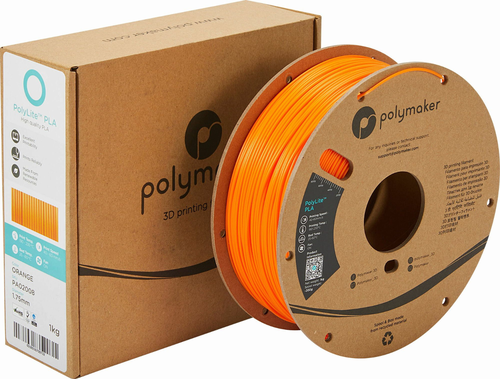 Polymaker PA02008 PolyLite Filament PLA 1.75mm 1000g Orange 1 pc(s) - Image 4